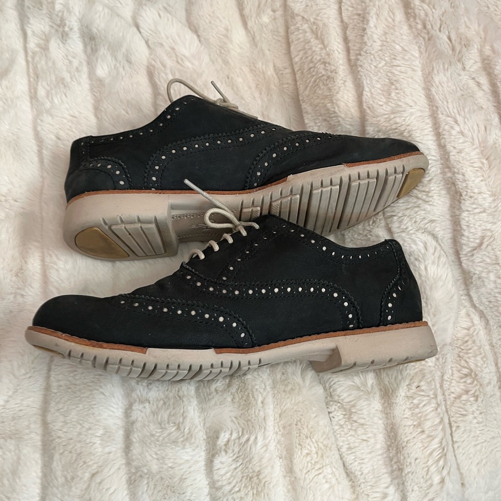 Cole Haan Womens 6.5B Black Suede Gramercy Wingtip Oxford Lace Up City Sneakers